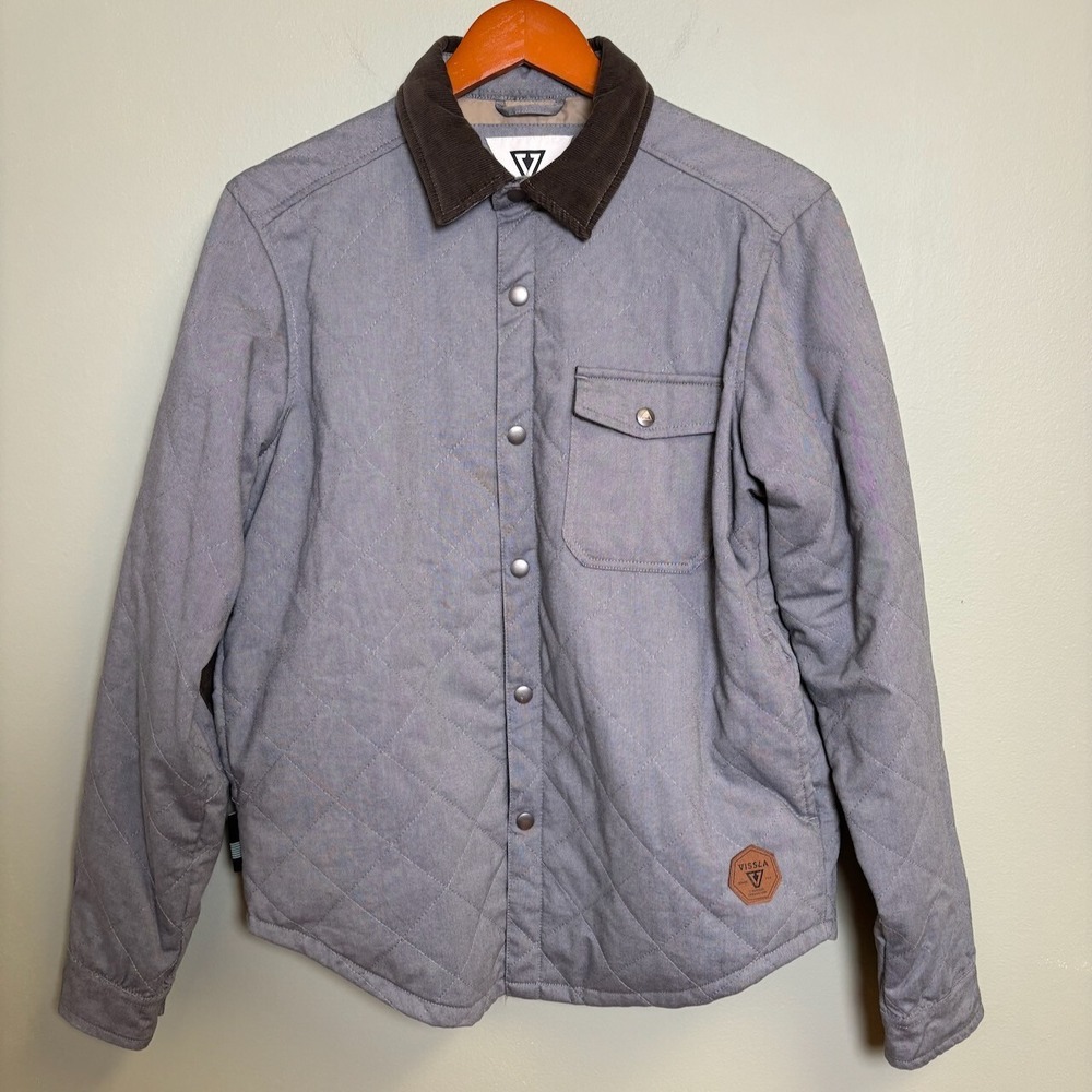 VISSLA Mens Jacket Snap Corduroy Collar Elbow Pads Size S Quilted Outdoor Hiking